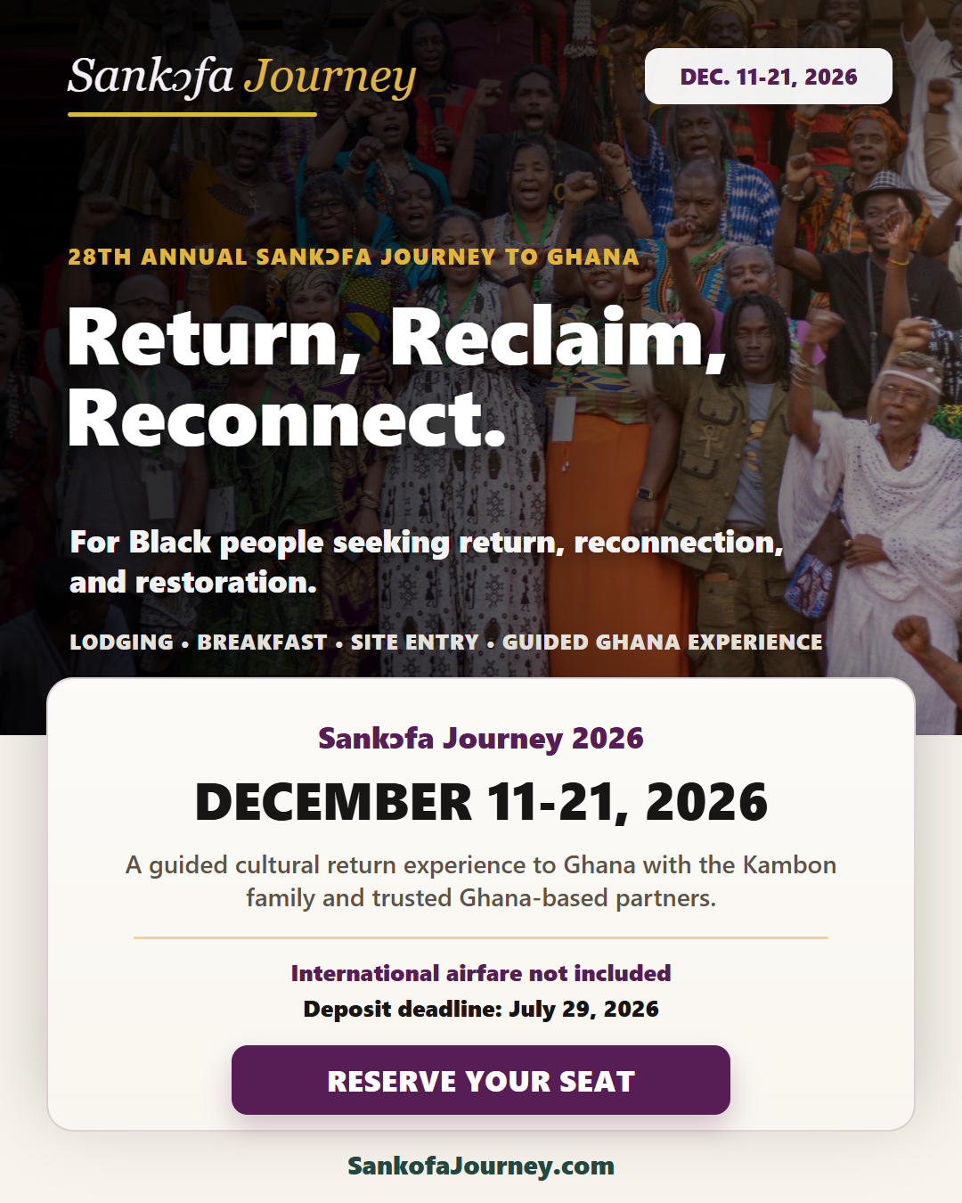 Sankɔfa Journey 2026 to Ghana, December 11-21, 2026